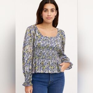 SALE!!! I.N.C. 100%Cotton, Floral Blouse W/Cinched Elastic Waist,Size XS